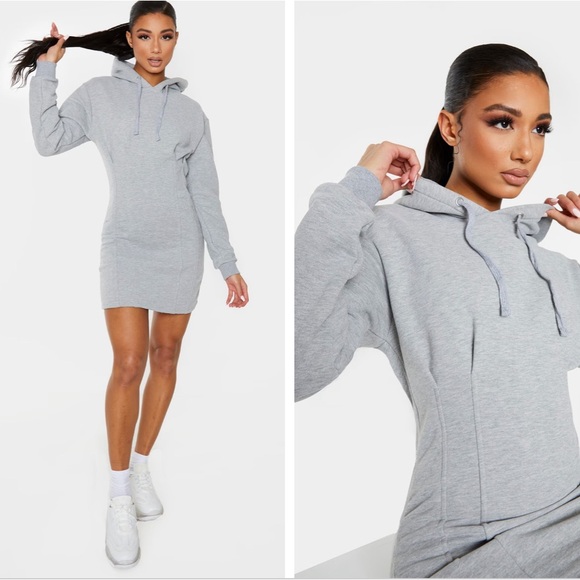 Grey Pleated Hoodie Sweatshirt Dress, Size 12, by PrettyLittleThing - Picture 5 of 6